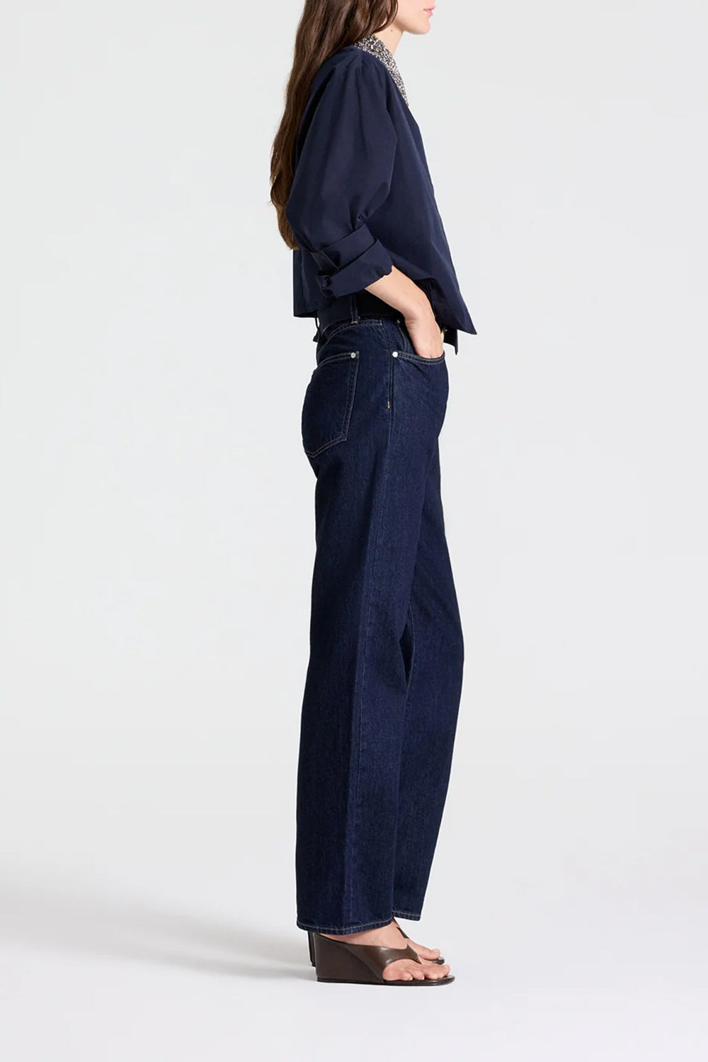 New Chapter Shirt With Crystal Collar in Cotton Poplin Midnight