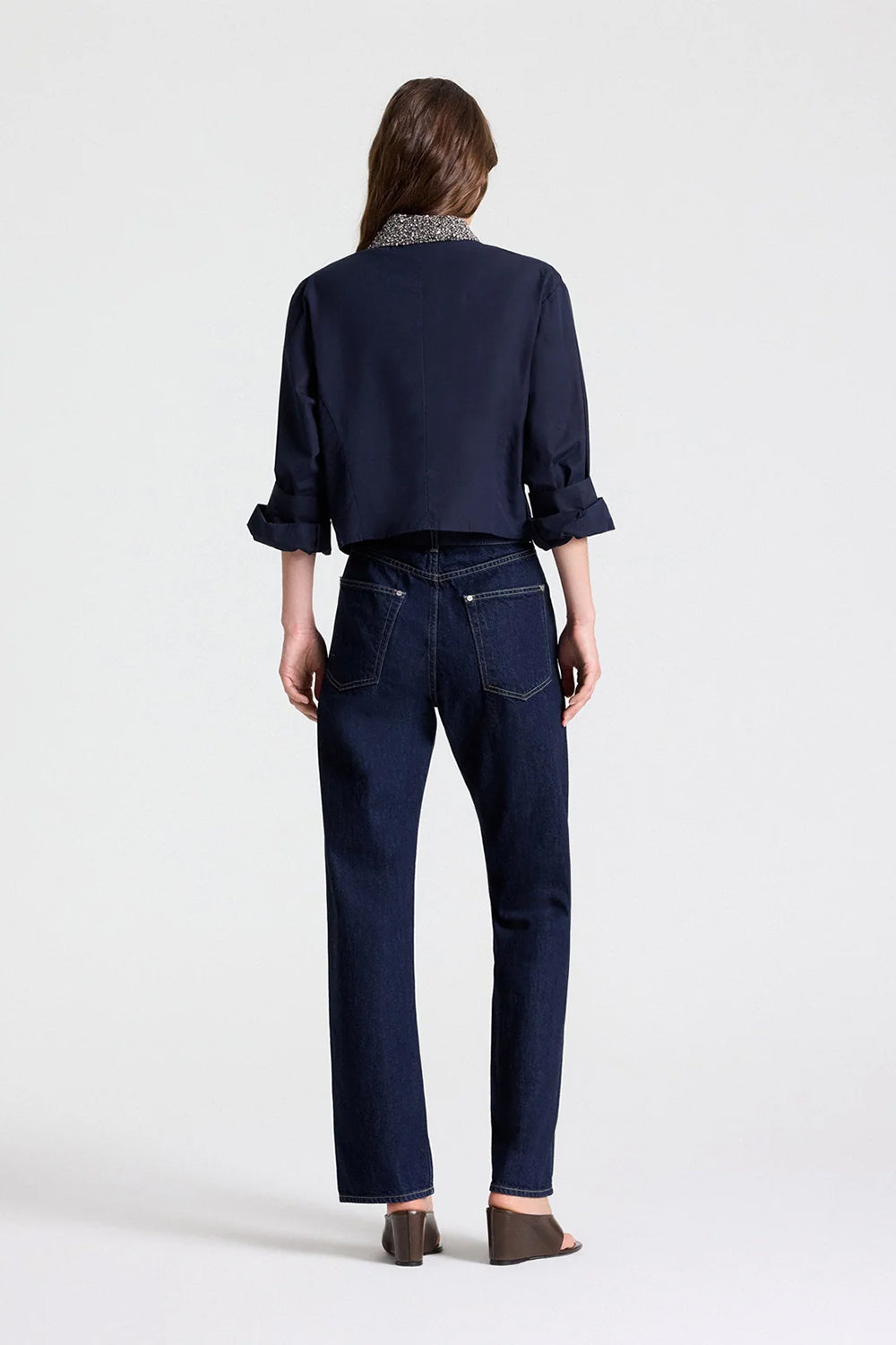 New Chapter Shirt With Crystal Collar in Cotton Poplin Midnight