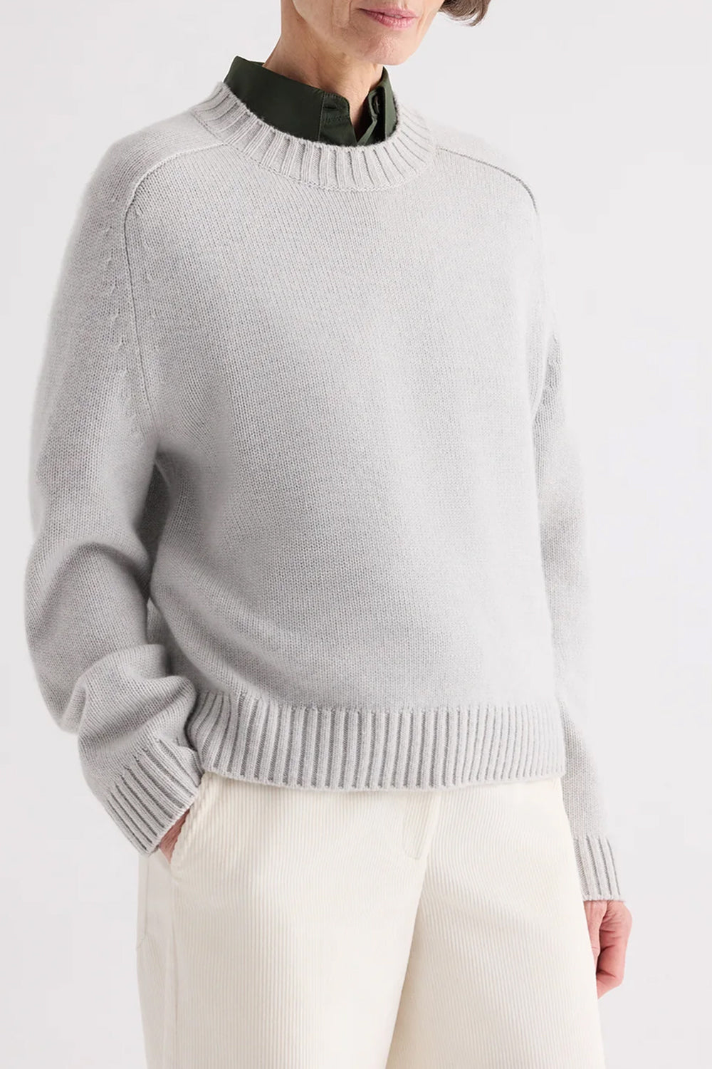 New Jill Crewneck Sweater in Italian Cashmere Pumice