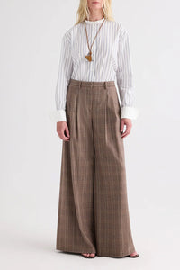 Avery Pant in Glen Plaid Wool Flannel Brown Multi