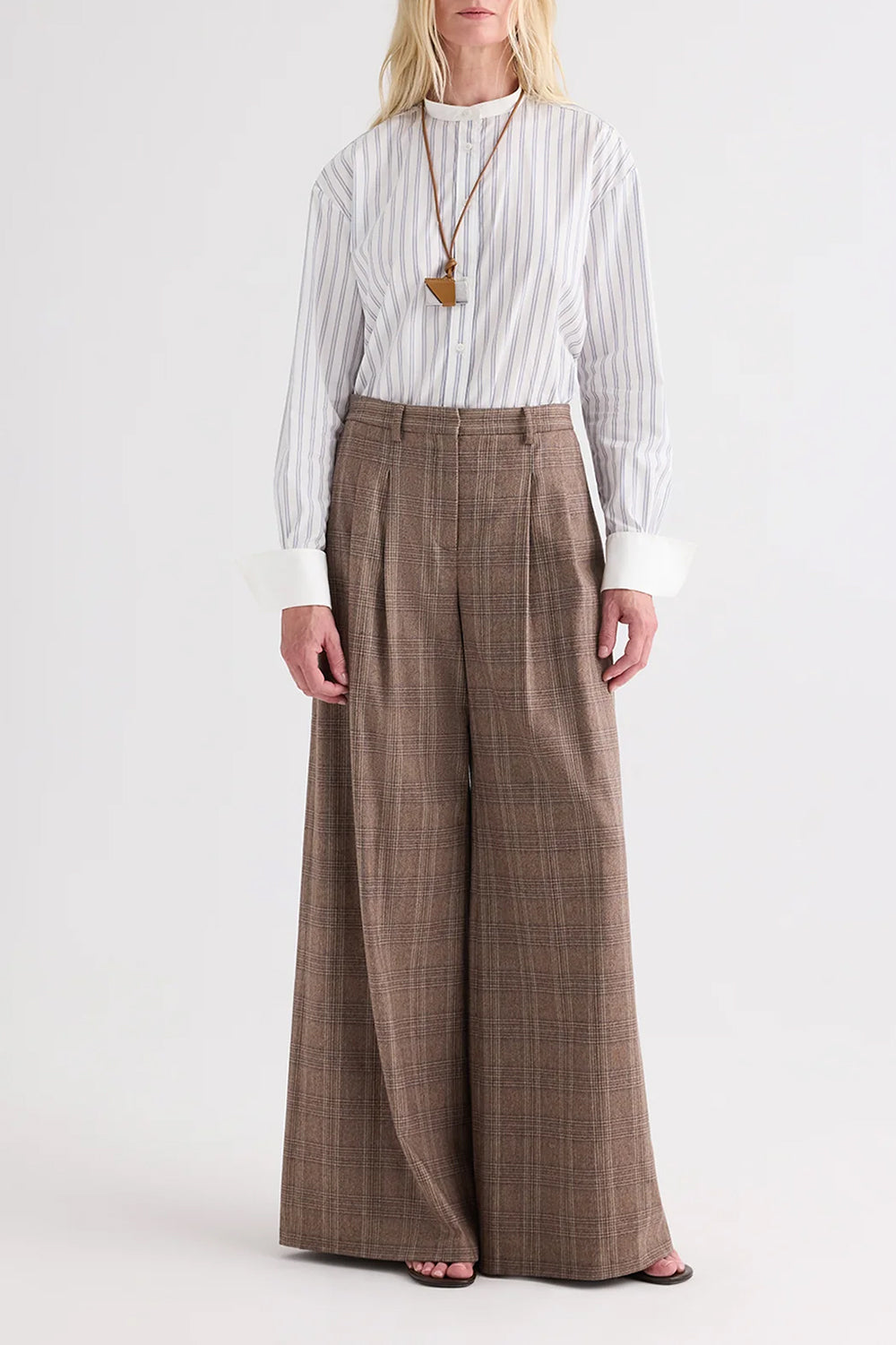 Avery Pant in Glen Plaid Wool Flannel Brown Multi
