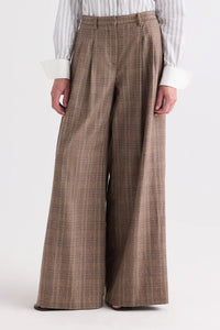 Avery Pant in Glen Plaid Wool Flannel Brown Multi