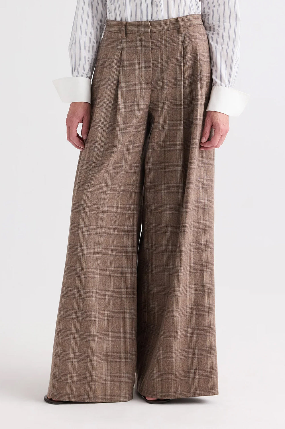 Avery Pant in Glen Plaid Wool Flannel Brown Multi