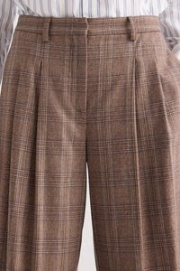Avery Pant in Glen Plaid Wool Flannel Brown Multi
