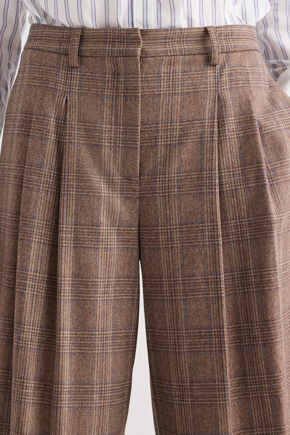 Avery Pant in Glen Plaid Wool Flannel Brown Multi