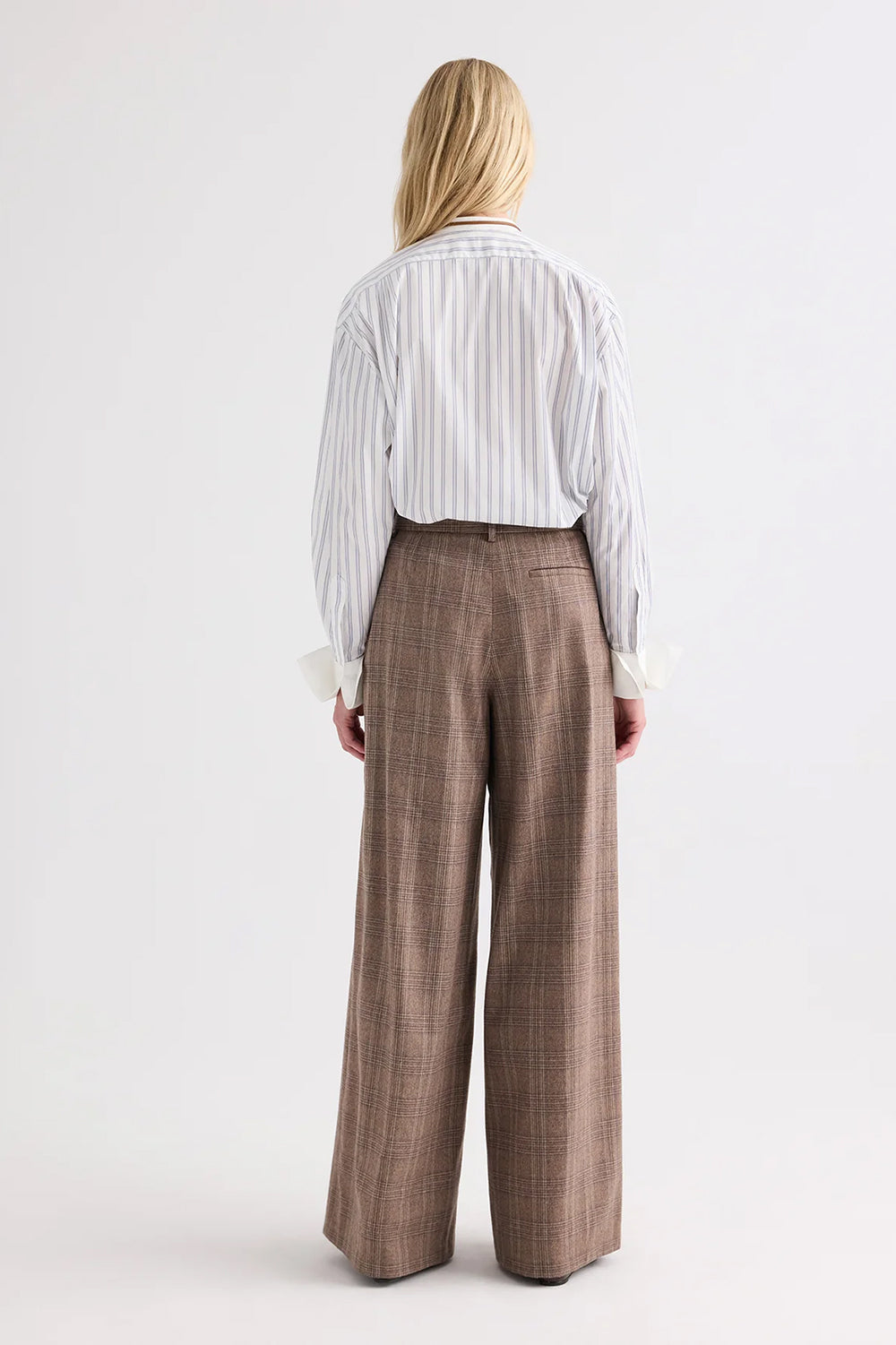 Avery Pant in Glen Plaid Wool Flannel Brown Multi