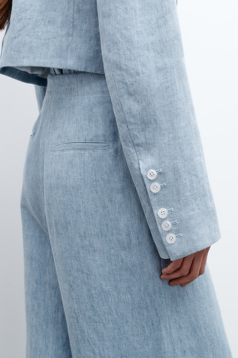 Drink At Costes Jacket in in Lightweight Washed Hemp Denim Light Indigo