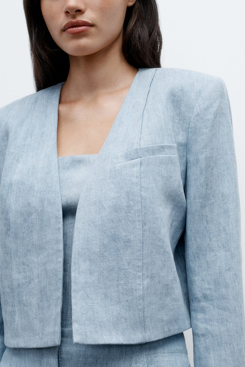Drink At Costes Jacket in in Lightweight Washed Hemp Denim Light Indigo