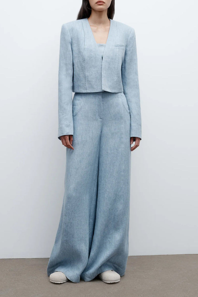 Drink At Costes Jacket in in Lightweight Washed Hemp Denim Light Indigo