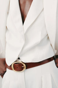 Wide Leather Belt in Cognac