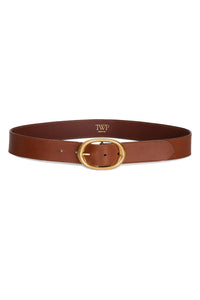 Wide Leather Belt in Cognac