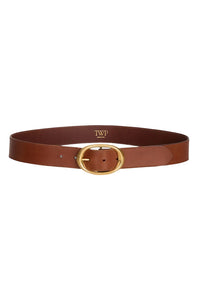 Wide Leather Belt in Cognac