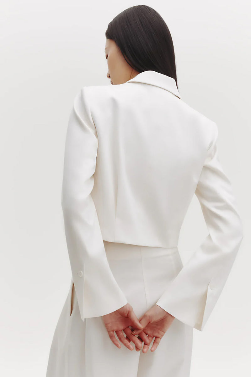 Blazer with Pleat Placket in Cotton Tux Wool Ivory