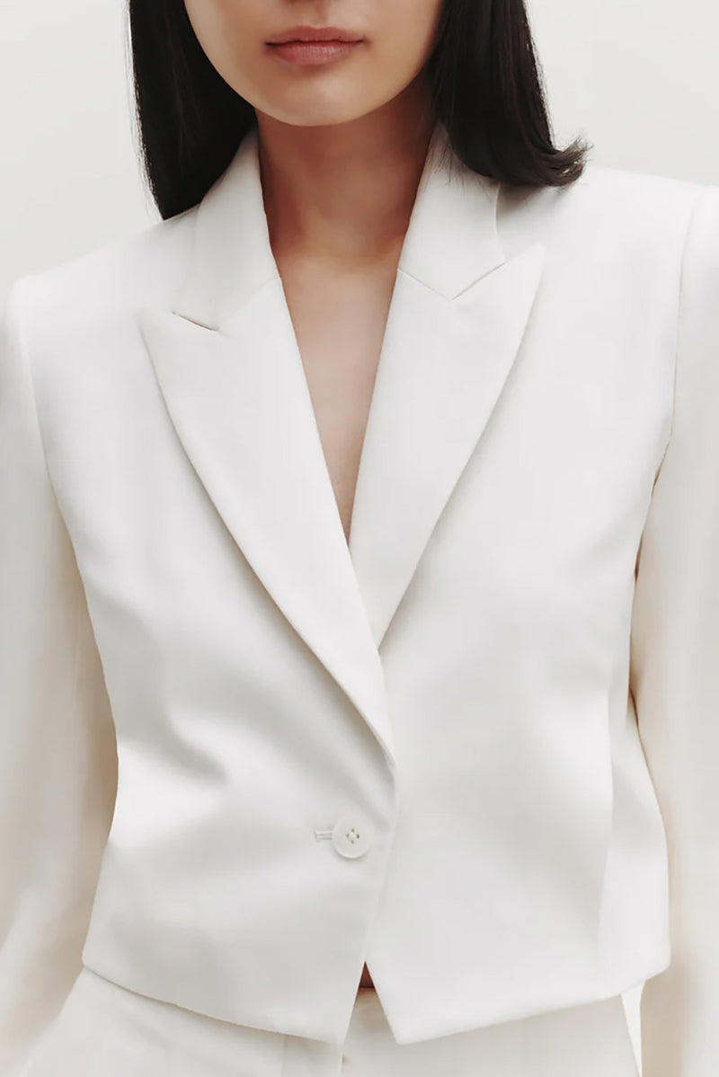 Blazer with Pleat Placket in Cotton Tux Wool Ivory