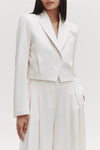 Blazer with Pleat Placket in Cotton Tux Wool Ivory