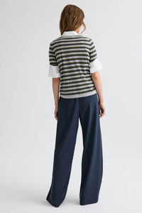 Striped True Crewneck in Superfine Cashmere Beetle Multi