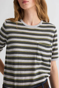 Striped True Crewneck in Superfine Cashmere Beetle Multi