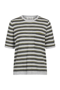 Striped True Crewneck in Superfine Cashmere Beetle Multi