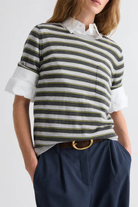 Striped True Crewneck in Superfine Cashmere Beetle Multi