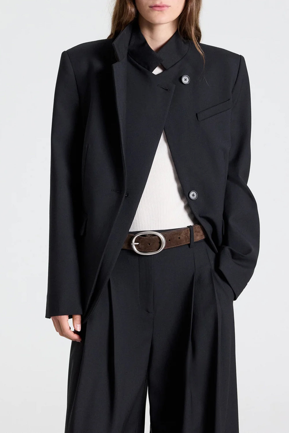 The Double Take Blazer in Soft Finish Stretch Wool Black