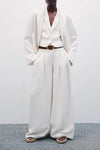Drew Pant in Coated Viscose Linen in Bone