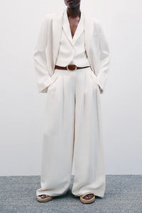 Drew Pant in Coated Viscose Linen in Bone