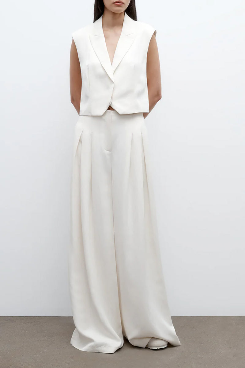 Drew Pant in Coated Viscose Linen in Bone