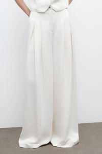 Drew Pant in Coated Viscose Linen in Bone