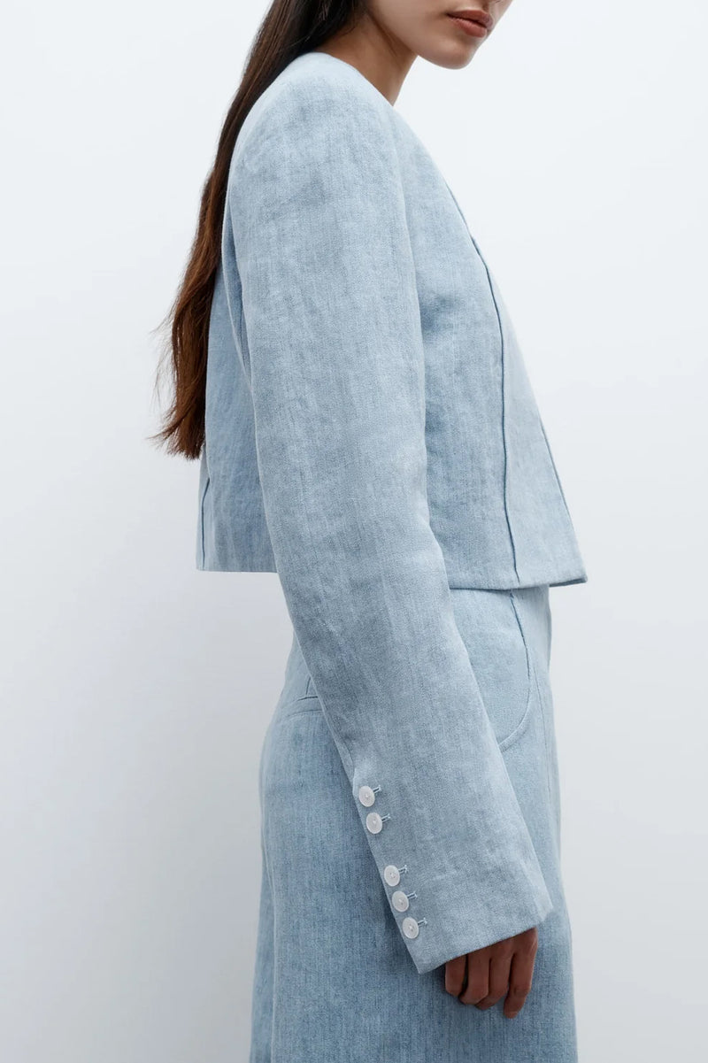 Drink At Costes Jacket in in Lightweight Washed Hemp Denim Light Indigo