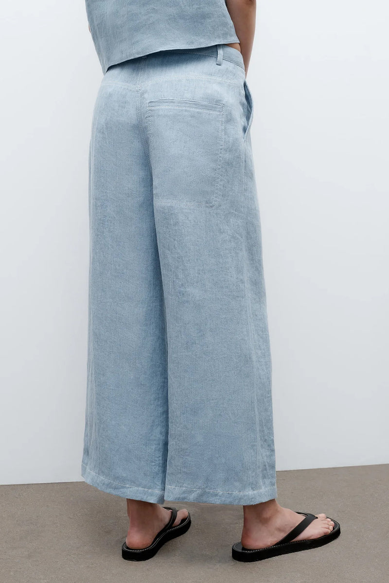Cropped Howard in Lightweight Washed Hemp Denim Light Indigo