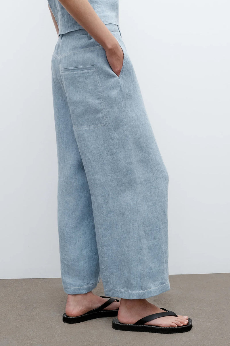 Cropped Howard in Lightweight Washed Hemp Denim Light Indigo