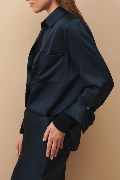 Boyfriend Shirt in Mood Indigo Silk