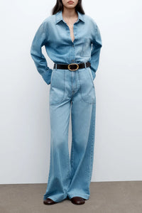 Mecox Beach Pant in Linen Cotton Denim Vintage Wash