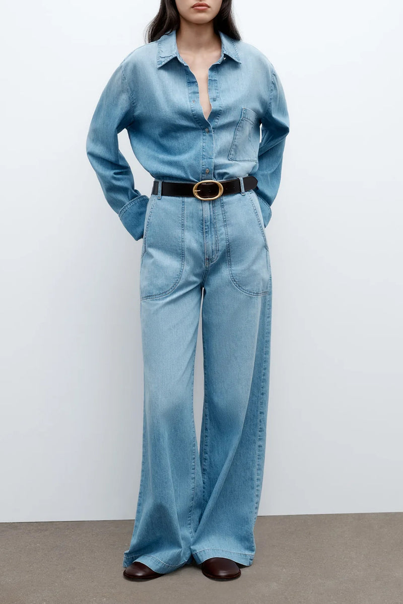Mecox Beach Pant in Linen Cotton Denim Vintage Wash