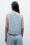 Cropped Muscle Tank in Lightweight Washed Hemp Denim Light Indigo