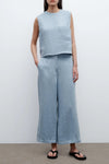 Cropped Muscle Tank in Lightweight Washed Hemp Denim Light Indigo
