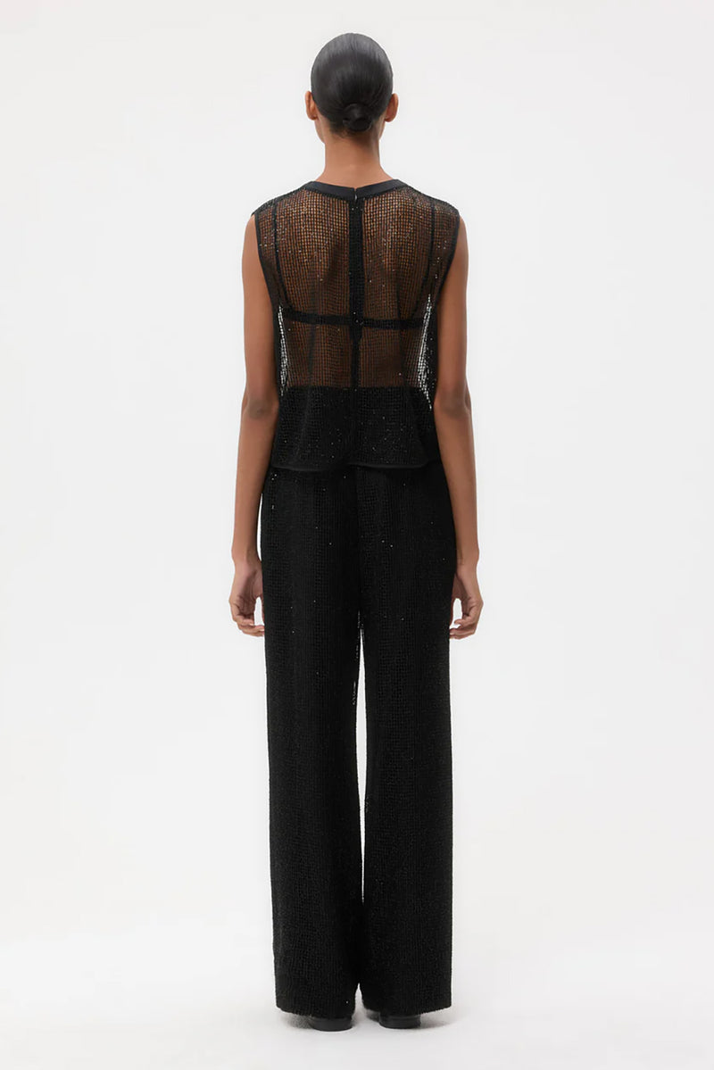 Short Muscle Tank in Mini Sequin Netting Black