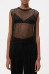 Short Muscle Tank in Mini Sequin Netting Black