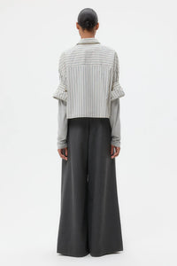 Next Ex Shirt in Dancing Striped Cotton Shirting Ivory Cilantro
