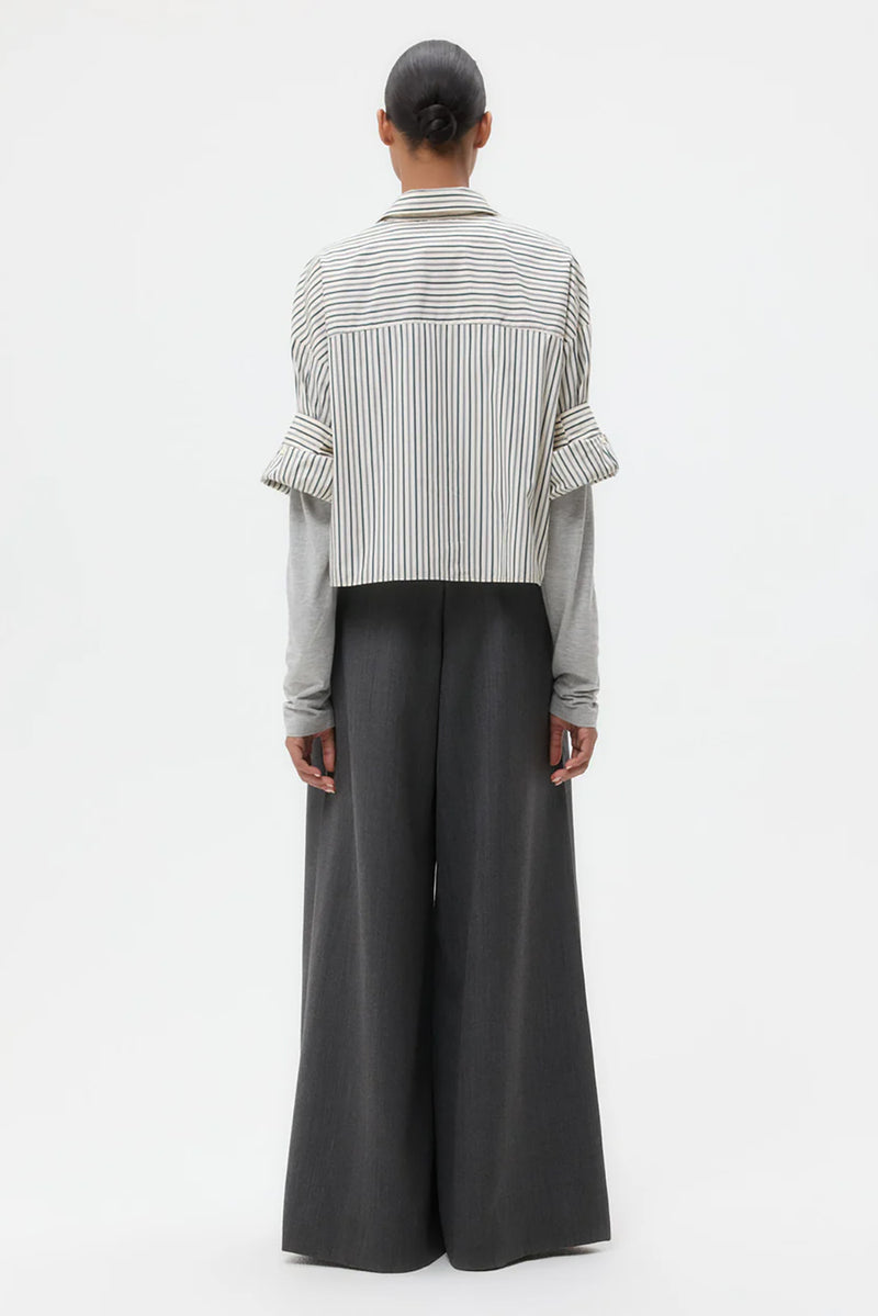Next Ex Shirt in Dancing Striped Cotton Shirting Ivory Cilantro