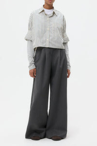 Next Ex Shirt in Dancing Striped Cotton Shirting Ivory Cilantro