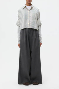 Next Ex Shirt in Dancing Striped Cotton Shirting Ivory Cilantro