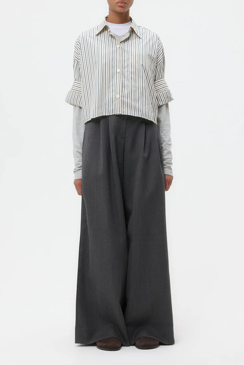 Next Ex Shirt in Dancing Striped Cotton Shirting Ivory Cilantro