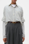 Next Ex Shirt in Dancing Striped Cotton Shirting Ivory Cilantro