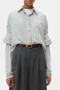 Next Ex Shirt in Dancing Striped Cotton Shirting Ivory Cilantro