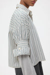 Next Ex Shirt in Dancing Striped Cotton Shirting Ivory Cilantro