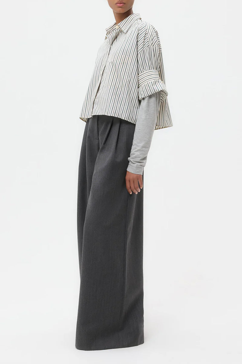 Next Ex Shirt in Dancing Striped Cotton Shirting Ivory Cilantro