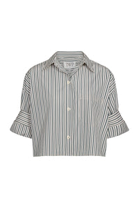Next Ex Shirt in Dancing Striped Cotton Shirting Ivory Cilantro
