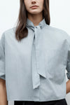 Next Ex Shirt with Tie in Baroness Stripe Cotton Pinegrove White