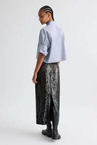 Next Ex Shirt with Tie in in Baroness Stripe Cotton Indigo and White